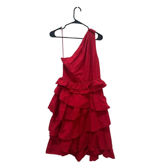 Anthropologie One-Shouldered Tiered MIDI Dress Red Sz 4 Ruffled - Great Cond!! - Picture 2 of 4